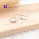  Premium X Band Sparkling Silver Hoops - Bông Tai Khoen Bản Đính Đá Hoa Văn X- Size 13mm Ddreamer 3043BTK 