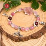  Vòng Tay Hồ Ly Thạch Anh Dâu/Moonstone/Garnet Phối Charm Bạc 925 - Vòng Tay Đá Phong Thủy Mix Charm Bạc 925 Phù Hợp Mệnh Hỏa-Thổ 