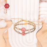  Vòng Dây Thắt Đá Đào Hoa & Charm Cỏ 4 Lá - Vòng Thắt Dây Thủ Công Đá Phong Thủy - Rhodochrosite Bracelet 