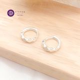  Lucky Flower Band Silver Hoops - Bông Tai Khoen Cỏ 4 Lá Đính Đá Bản Dày - Size 13mm Ddreamer 3040BTK 