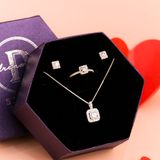  Jewelry Gift Set - Bộ Trang Sức Ổ Hoa Vuông Line Đính Đá CZ Trẻ Trung, Nữ Tính -  Square line CZ Gift Set 