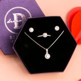  Jewelry Gift Set - Bộ Trang Sức Ổ Hoa Tròn Line Đính Đá CZ Trẻ Trung, Nữ Tính -  Button line CZ Gift Set 