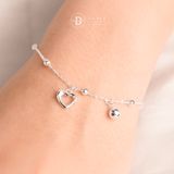  Heart & Bell  Silver Bracelet - Lắc Tay Bạc 925 Trái Tim & Chuông Dễ Thương 1304VTT 
