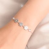  Sparkling Sunflower & Heart ,Freesize Adjustable Bracelet - Lắc Tay Dây Rút Freesize Bạc 925  3 Hoa Hướng Dương Đính Đá & Trái Tim 1313VTH 