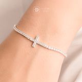  Sparkling Cross 1.5mm Freesize Silver Bracelet - Vòng Tay Dây Rút Thánh Giá Đính Đá  1301VTH 