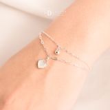  White Heart & Ball Oval Chain Silver Bracelet - Vòng Tay Bạc 925 Dây Xích Đôi Trái Tim 886VTH 