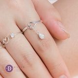  Nhẫn Trái Tim Đính Đá Giọt Nước Nữ Tính - Nhẫn Tặng Bạn Gái Dịp Valentine - Heart Falling Teardrop Silver Ring 2062NH 