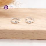  Silver Hoops With 3mm CZ Stone - Bông Tai Khoen Tròn Đính 1 Viên Đá CZ 3li - Size 11mm Ddreamer 3051BTK 