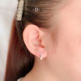  Lucky Flower Band Silver Hoops - Bông Tai Khoen Cỏ 4 Lá Đính Đá Bản Dày - Size 13mm Ddreamer 3040BTK 