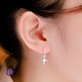  Hoa Tai Bạc 925- Hoa Tai Chữ C Viền Bi & Thánh Giá Rơi- Silver 925 Dottie Line Cuff Falling Royal Cross Earring - 066BTT 