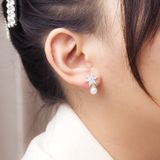  Hoa Tai Premium Hoa Mai Đá Giọt Nước 6 Cánh & Hột Trai - Flower Falling Pearl- Bông Tai Bạc 925 Đính Đá CZ 5A Cao Cấp Premium Ddreamer P2899BTH 