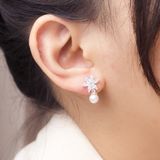  Hoa Tai Premium Hoa Mai Đá Giọt Nước 6 Cánh & Hột Trai - Flower Falling Pearl- Bông Tai Bạc 925 Đính Đá CZ 5A Cao Cấp Premium Ddreamer P2899BTH 