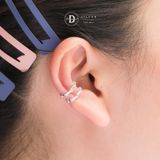  Bông Tai Kẹp Vành Bạc 925 Earcuff Kiểu Unisex Double Line White Stone 2751EC 