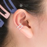  Bông Tai Kẹp Vành Bạc 925 Earcuff Kiểu Unisex Double Line White Stone 2751EC 