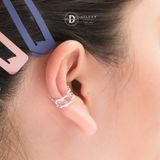  Bông Tai Kẹp Vành Bạc 925 Earcuff Kiểu Unisex Double Line White Stone 2751EC 