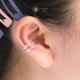  Bông Tai Kẹp Vành Bạc 925 Earcuff Kiểu Unisex Double Line White Stone 2751EC 