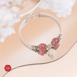  Vòng Đá Thạch Anh Dâu Hồng/ Moon Phối Charm Bạc 925 Heart 