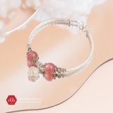  Vòng Đá Thạch Anh Dâu Hồng/ Moon Phối Charm Bạc 925 Heart 