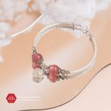  Vòng Đá Thạch Anh Dâu Hồng/ Moon Phối Charm Bạc 925 Heart 