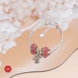  Vòng Đá Thạch Anh Hồng/ Đào Hoa Phối Charm Bạc 925 Gấu 