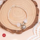  Vòng Đá Thạch Anh Dâu Hồng/ Moon Phối Charm Bạc 925 Heart 