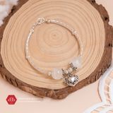  Vòng Đá Thạch Anh Dâu Hồng/ Moon Phối Charm Bạc 925 Heart 