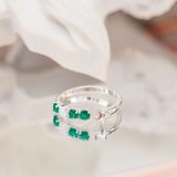  Opal Stone & Green CZ Stone Silver Ring - Nhẫn Freesize Bạc 925 Đá Cz Xanh Lá  & Đá Opal & Hình Ngôi Sao 1695NH 