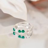  Opal Stone & Green CZ Stone Silver Ring - Nhẫn Freesize Bạc 925 Đá Cz Xanh Lá  & Đá Opal & Hình Ngôi Sao 1695NH 