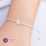  Spring Sparkling Butterfly Adjustable Bracelet - Lắc Tay Dây Rút Freesize Bạc 925 Bướm & 1 Line Đá 1222VTH 