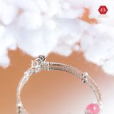  Vòng Đá Phong Thủy Phối 2 Viên Đá Thạch Anh Hồng & Charm Bạc 925 Hình Nơ Bow 