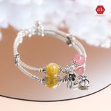  Vòng Đá Phong Thủy phối 2 viên đá Thạch Anh Hồng & Thạch Anh Tóc Vàng Kết Hợp Charm Hoa & Gà 