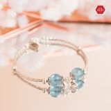  Vòng Đá Phong Thủy Phối 2 Viên Đá Aquamarine & Charm Bạc 925 Hình Nơ Bow 