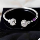  Kiềng Bạc 925 Xỏ Charm Đính Đá Sang Trọng - Sunflower Light Ball Silver Bangle K177 K178 