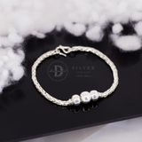  Braid Thick Pure Silver 999 Bracelets - Vòng Tay Bạc 925 Kiểu 3 Bi Bạc & Dây Dày 988VTT 