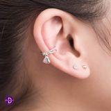  Hoa Tai Bạc 925 Kẹp Vành Earcuff Double Line Falling Heart 2049EC 