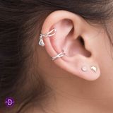  Hoa Tai Bạc 925 Kẹp Vành Earcuff Double Line Falling Heart 2049EC 