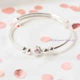  Kiềng Bạc 999 Hoa Sakura Đính Đá Hồng Đáng Yêu  Silver Bangle - Ddreamer K338 