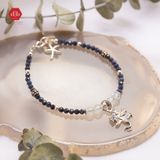  Vòng Đá Phong Thủy - Đá Sapphire & Moon Stone Phối Charm Bạc Tiên Cá & Sao Biển 