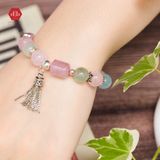  Vòng Đá Phong Thủy - Lu ThốngThạch Anh Hồng & Đá Beryl Aquamarine & Phối Charm Bạc 925 