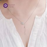  Dây Chuyền Nữ Lá Đính Đá - Dây Chuyền Bạc 925- Double Sparkling Leaf & 2 Falling Teardrop Stones - Silver 925 Ddreamer Jewelry 348DCH 