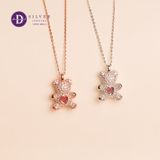  Silver Necklace Love Pin k Heart Sparkling Bear - Dây Chuyền Bạc 925 Cao Cấp Gấu Trái Tim Hồng Đính Đá Ddreamer 118́̃9DCH 