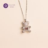  Silver Necklace Love Pin k Heart Sparkling Bear - Dây Chuyền Bạc 925 Cao Cấp Gấu Trái Tim Hồng Đính Đá Ddreamer 118́̃9DCH 