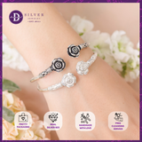  Kiềng Hoa Hồng Đen Cá Tính Bạc 925 - Double Black Rose Silver Bangle - K196 