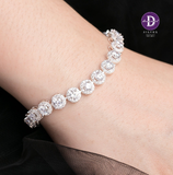  Premium Diamond Button Line Silver Bracelet - Vòng Tay Đá Halo Tròn - Viên Chủ 4li 5li - P1024VTH - Quà Tặng Sang Trọng 