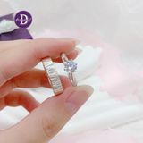  Couple Rings - Nhẫn Cặp Princess 1 Viên Đá CZ 6li & Bản Hammer Tree 4.5mm - 2621NH 2415NT 