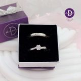  Couple Silver Rings - Nhẫn Cặp Princess 1 Viên Đá CZ 5li  & Bản Mo Line Dottie - 2622NH 100NT 