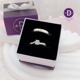  Couple Silver Rings - Nhẫn Cặp Princess 1 Viên Đá CZ 5li  & Bản Mo Line Dottie - 2622NH 100NT 