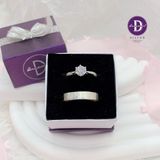  Couple Rings - Nhẫn Cặp Princess 1 Viên Đá CZ 6li & Bản Hammer Tree 4.5mm - 2621NH 2415NT 