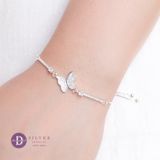  Creamy Butterfly & 2 Stone Lines Adjustable Bracelet - Vòng Tay Dây Rút Freesize Bạc 925 Bướm & 2 Lines Đá 1255VTH 