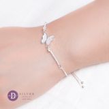  Creamy Butterfly & 2 Stone Lines Adjustable Bracelet - Vòng Tay Dây Rút Freesize Bạc 925 Bướm & 2 Lines Đá 1255VTH 